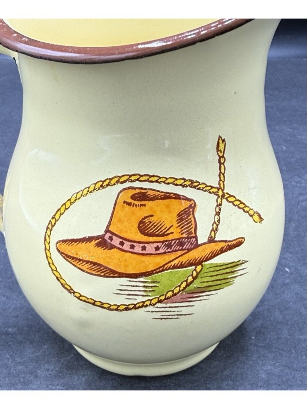 Vintage Monterrey Western Ware Creamer Cowboy Enamelware Mexico 1950s - Picture 4 of 10